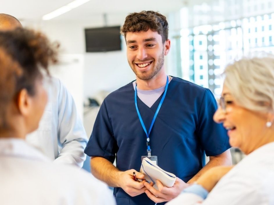 Medical team discussing patient care in hospital