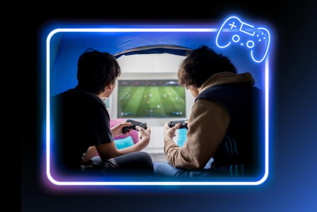 two young people playing a video game