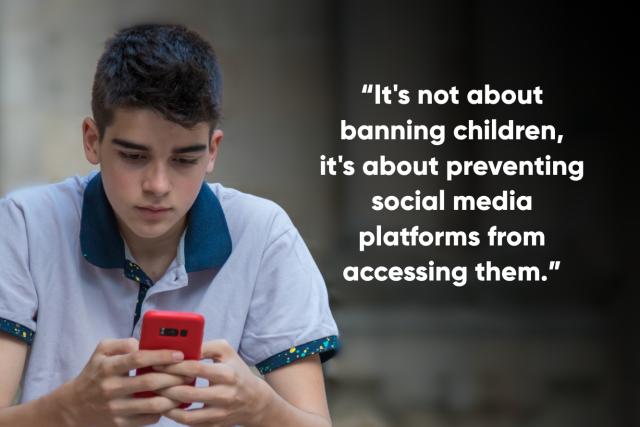 Young person on mobile phone with quote from Emily Tofield